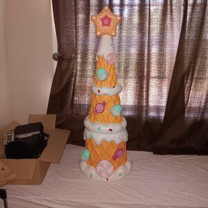 Holiday Time Pastel Gingerbread Waffle Tree 36” Blow Mold LED Christmas IN HAND
